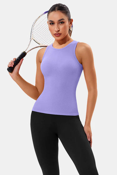 Purple High Neck Full Back Seamless Tight Fit Ribbed